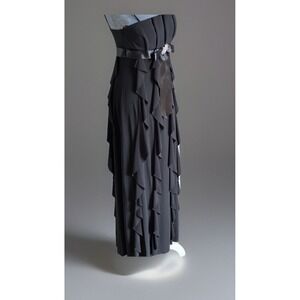Vtg Betsy & Adam Black‎ Dress 6 Fairy Rhinestone Whimsigoth Tiered Witchy Vamp